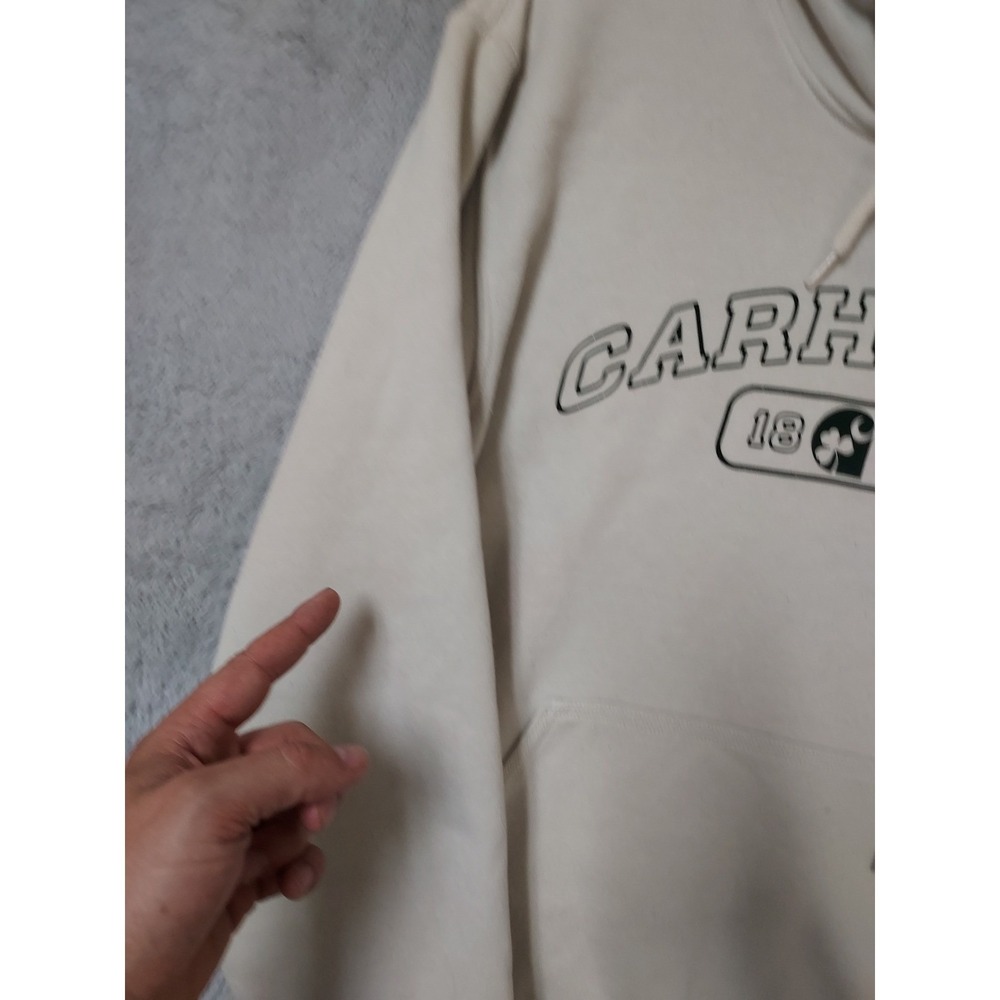Carhartt Hoodie  Mens Medium Loose Fit Graphic Spellout Fleece Grunge Spots M - Picture 6 of 15